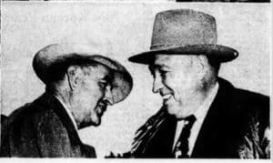  Governors W. Kerr Scott (left) of North Carolina and Gordon Browning (right) of Tennessee attended the 5th Rhododendron Festival in 1951 and spoke to “several thousand” people, outlining the proposed projects and their benefits to the two states. 