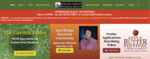 Screenshot of the home page of the Mitchell County Historical Society